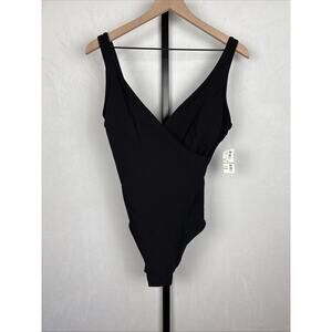 Lane Bryant Swim Women's 18 One Piece Swimsuit Black Wrap Front Wireless NEW